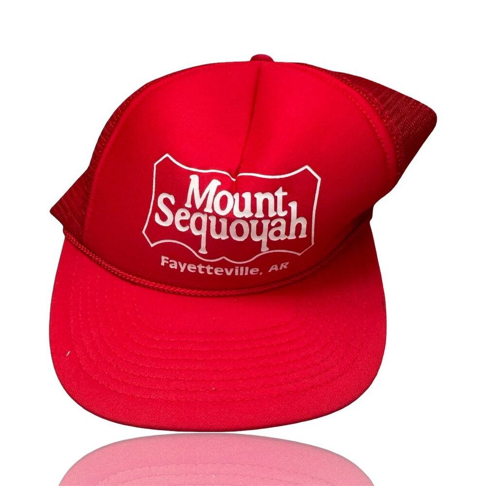 Vintage Mount Sequoyah Trucker Hat Red Mesh Snapback Unisex
